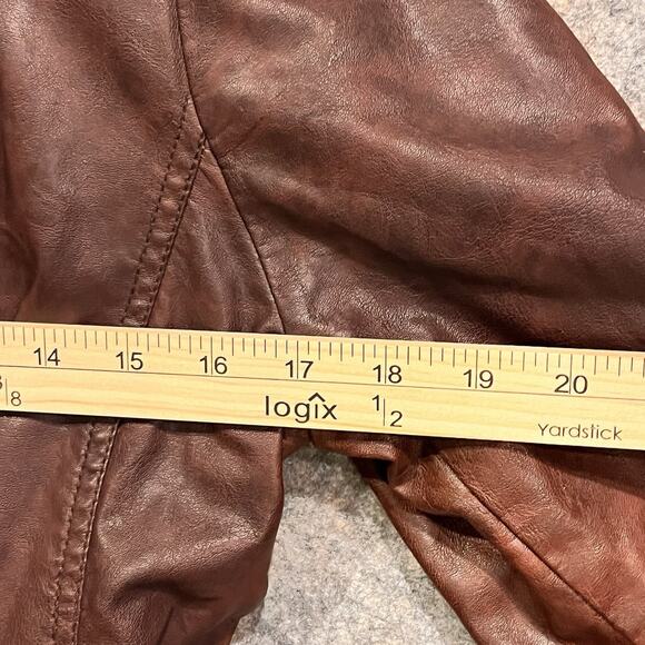Guess Brown Moto Jacket Womens Medium Vintage Lined Zip Sleeves Pockets - Picture 12 of 15